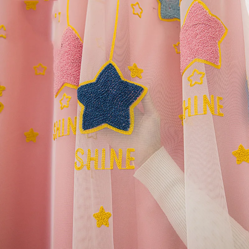 

Cartoon 3D Lace Embroidered Star Blackout Curtains For Living Room Children's Bedroom Window Drapes Double Layer Tulle Curtains