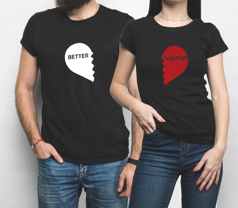 

Women Vintage Couple TShirts Couple Tee Matching Couples Clothes Valentine DayTogether Better Together Shirt Plus Size