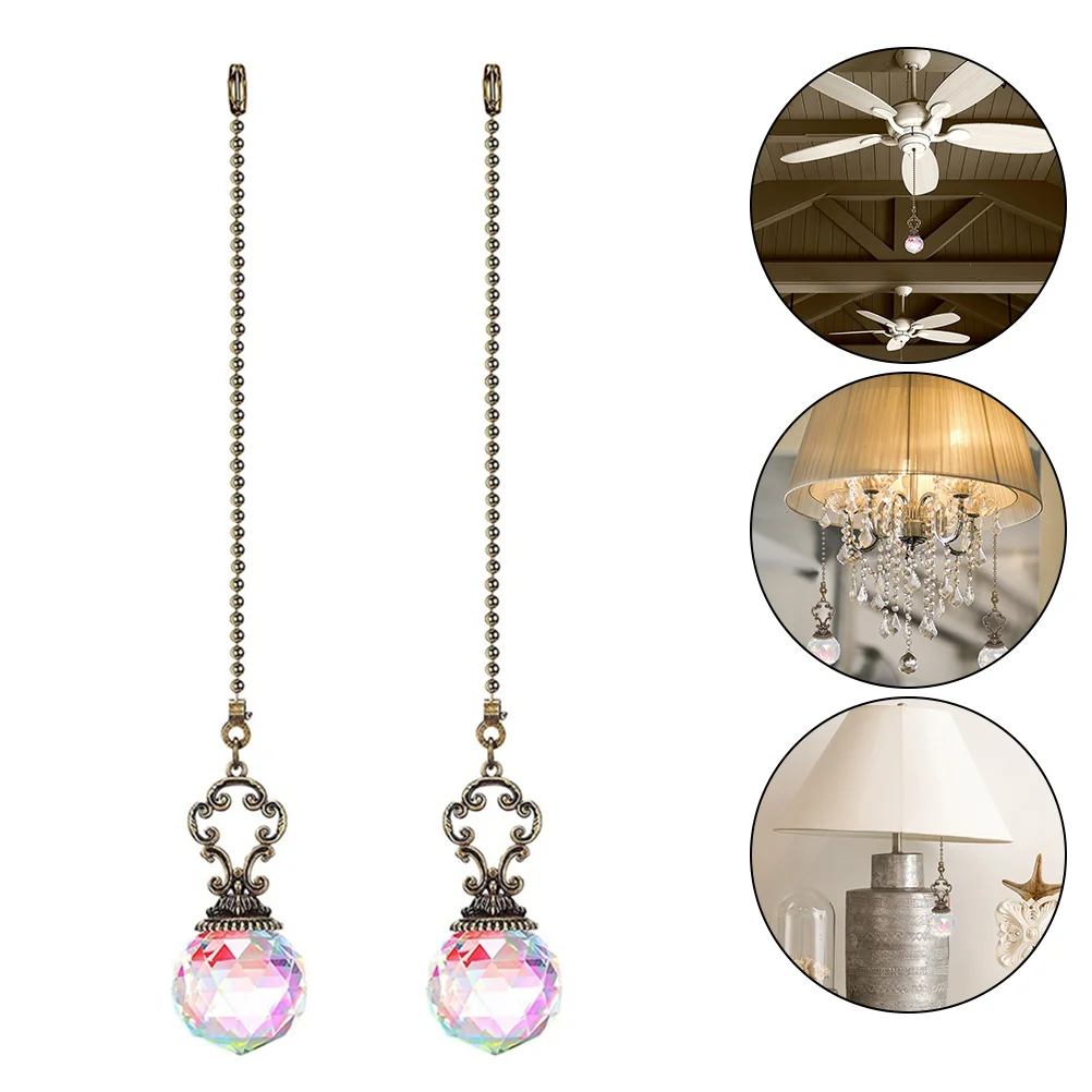 

2pcs Ceiling Fan Pull Chains Pendant Crystal Diamond Extender Pull Chain Home Decor