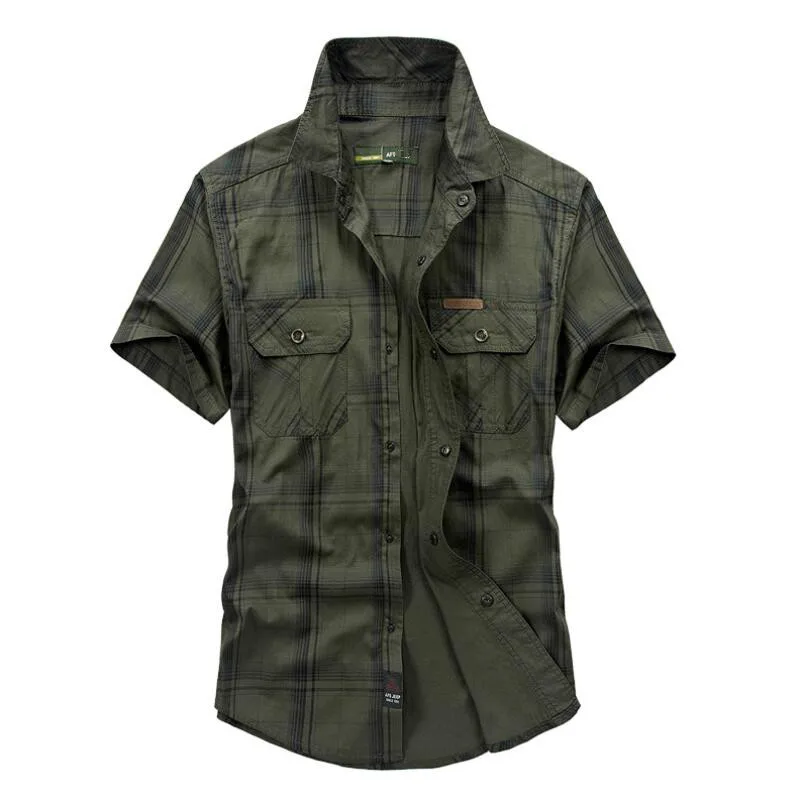 Летняя Хлопчатобумажная Рубашка в клетку стандартной длины Военная тактическая