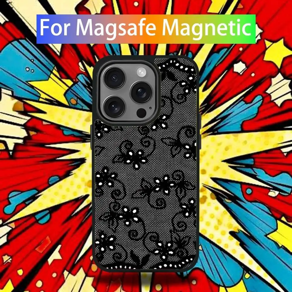 Чехол для телефона с кружевным принтом для iPhone 17,16,15,14,13,12,11,Pro,Max,Plus,Mini,SE4,E с магнитной беспроводной зарядкой Magsafe (art.: 3920d19ffe391) - 3920d19ffe391