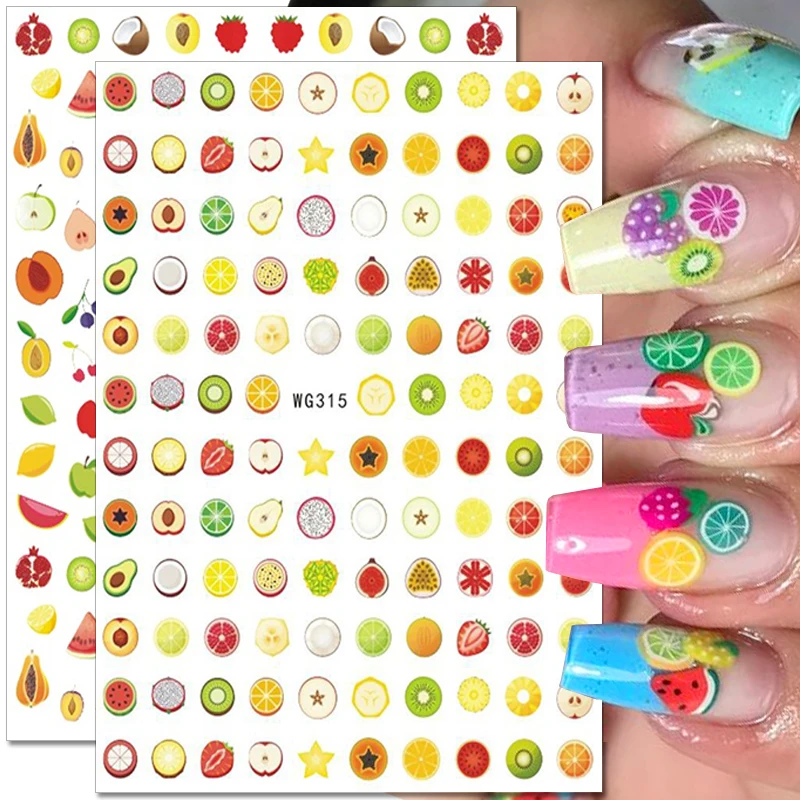 

Summer Lemon Nail Stickers 3D Fruits Strawberry Pineapple Nail Decals Self-Adhesive Sliders Decorations for Manicure