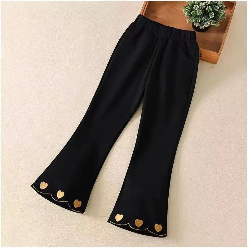 

Штаны для маленьких девочек с колокольчиками, облегающие детские брюки, новинка 2023, повседневные брюки с вышивкой для девочек, штаны с высок...