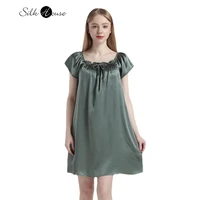 natural mulberry silk nightdress summer home color short sleeves womens home clothes can be worn outside sexy nightwear