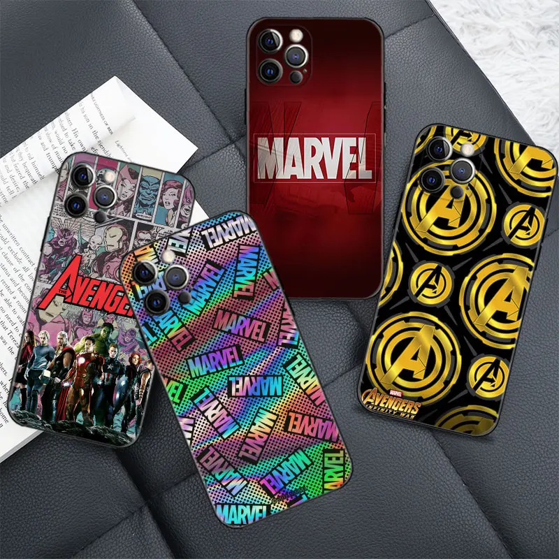 

Phone Case For iPhone 14 13 12 11 Pro Max XS Max XR X SE(2022) 13 12 Mini 7 8 6 6S Plus 5 5S Coque Marvel Avengers Comic Logo