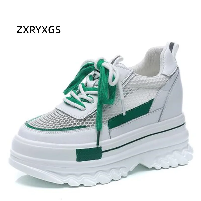 

ZXRYXGS Premium Mesh Cowhide Lace-up Summer Sneakers Women Sandals 2022 New Platform Inner Heightening Shoes Wedges Sandals Tide