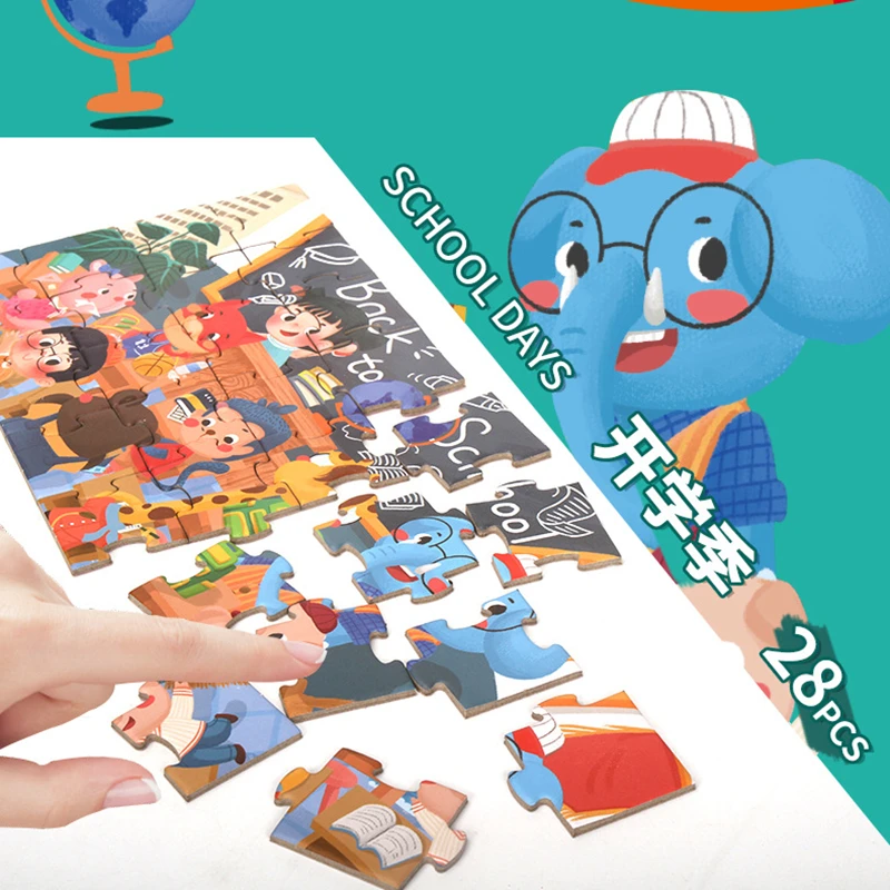 

Animals Cartoon Puzzle Preschool Kids Baby Puzzles Cartoon Learning Educational Christmas Toys For Children Xmas 28pcs/set