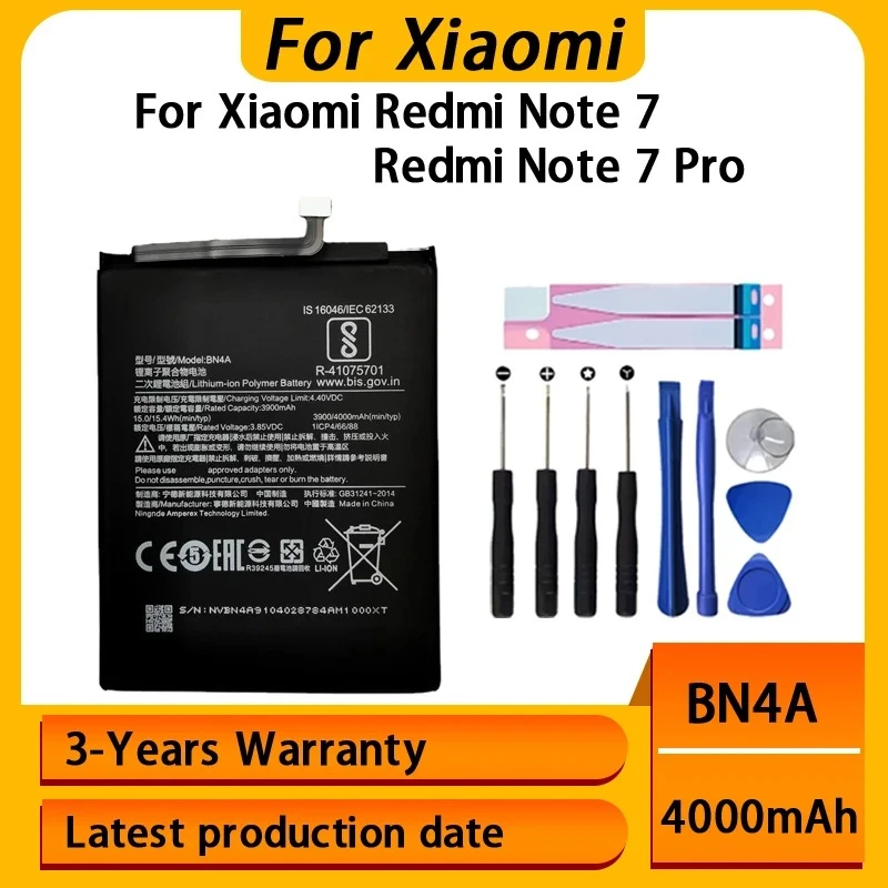 Фото Быстрая доставка, аккумулятор BN4A 4000 мАч для Xiaomi Redmi Note 7 Pro Note7 M1901F7C, аккумуляторы для телефонов, батарея + бесплатные инструменты №1