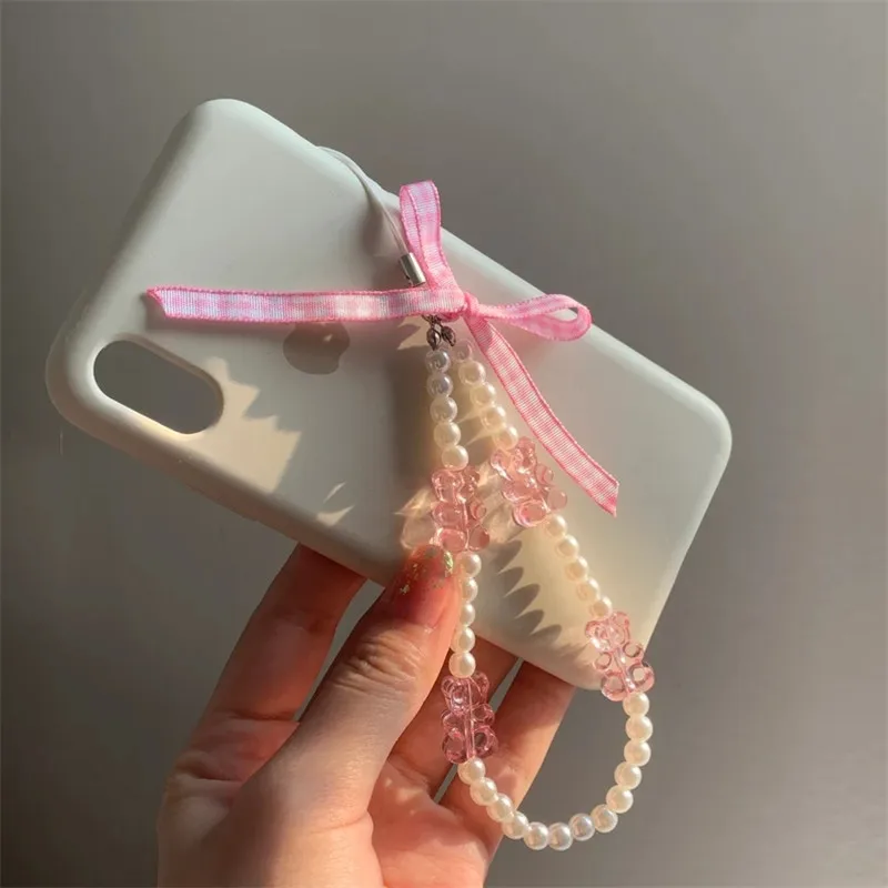 

Cute Gummy Bear Bow Phone Charm Strap, Ribbon Colorful y2k Kawaii Phone Charm, Y2k Phone Charm Strap, Pearl Bear Phone Strap,