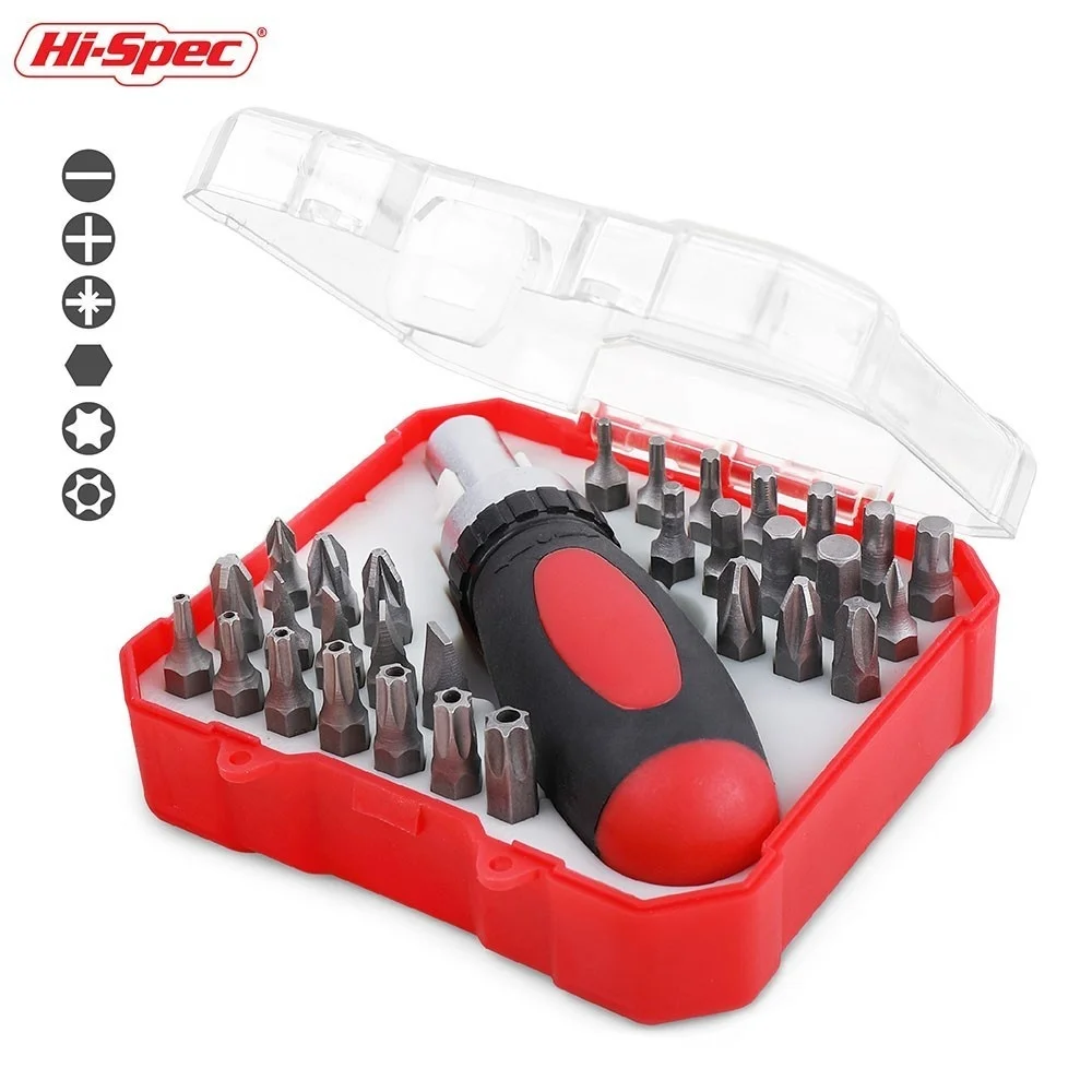 

Hi-Spec 31pc Screwdriver Bit Ratchet Holder Adapter Tool Phillips SL Hex Torx Special Screwdriver Drill Bits in Plastic Case