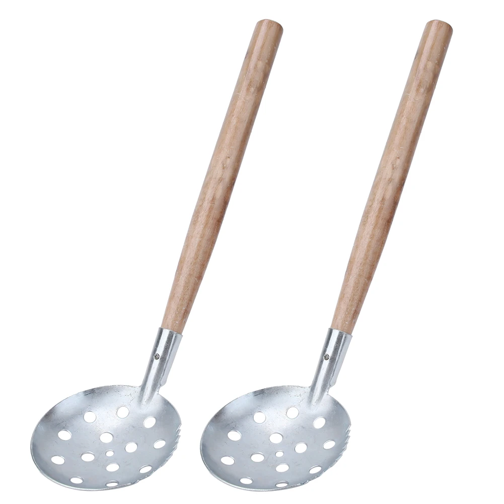 

2PCS Silver Wooden Handle Iron Winter Ice Fishing Skimmer Toothed Scoop Angler Tackle Accessory