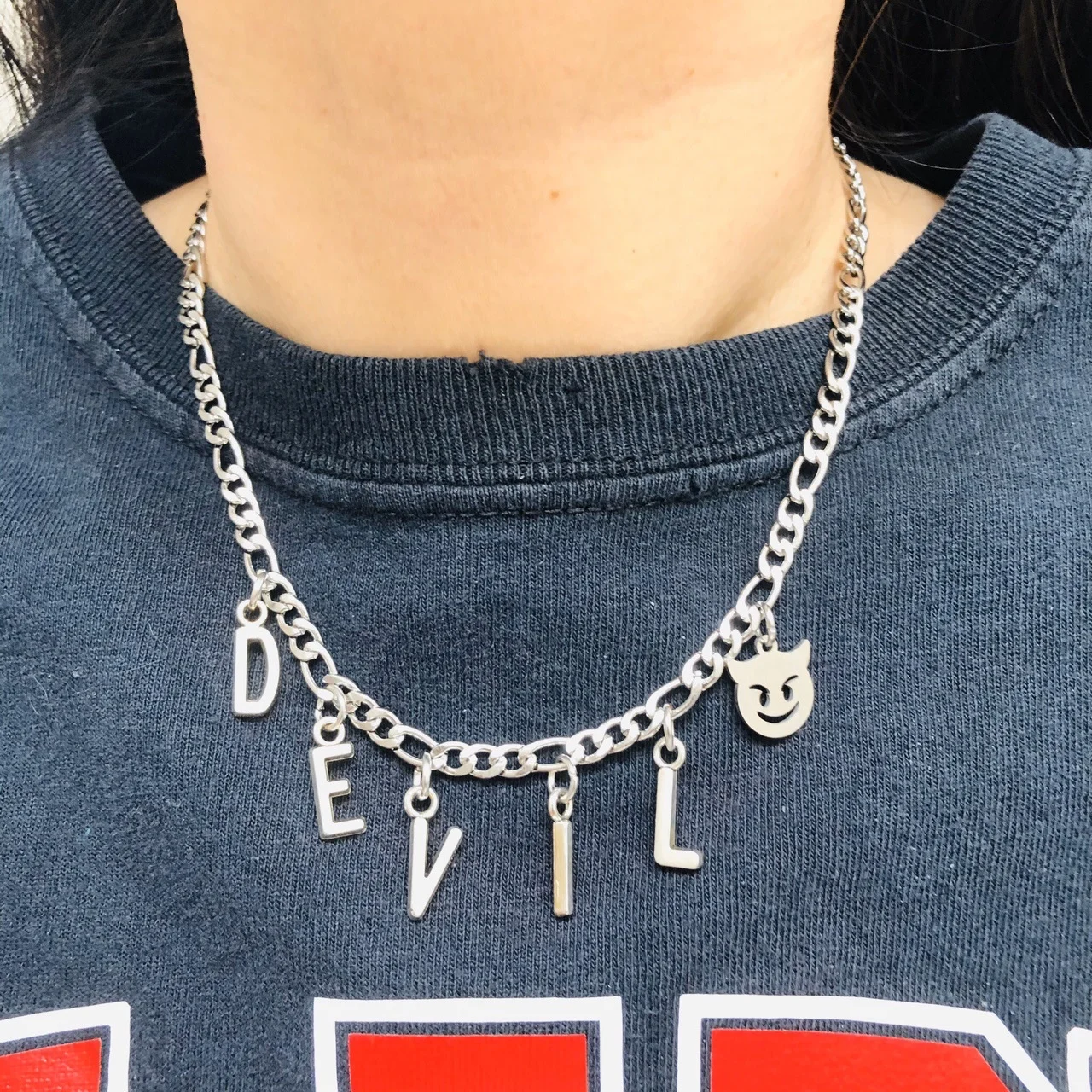 

Fashion Punk DEVIL Necklace Charms Vintage Hip Hop Jewelry For Women Harajuku Gothic Choker Chains Accessories