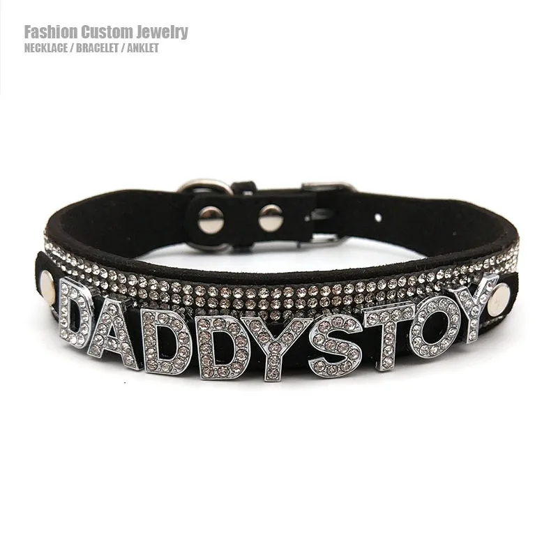 Goth Sexy Diamante Letters DADDYS TOY Choker Necklace Women Custom Name Word Cosplay Collar Jewelry Personalized Chocker Gift