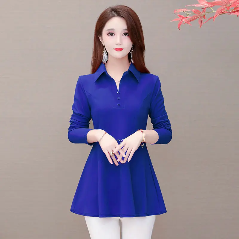 Женская Однотонная рубашка с длинным рукавом и отложным воротником