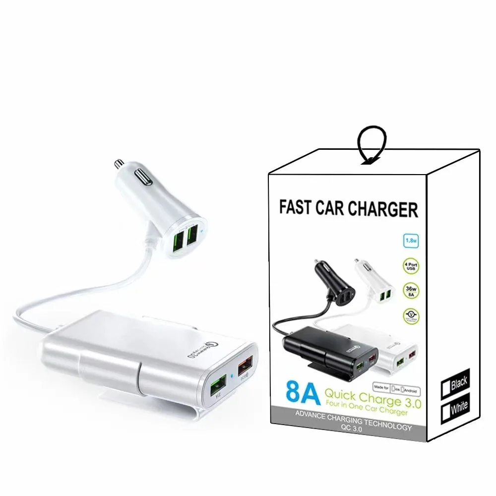 Автомобильное зарядное устройство с 4 USB-портами быстрая зарядка QC3.0 футов
