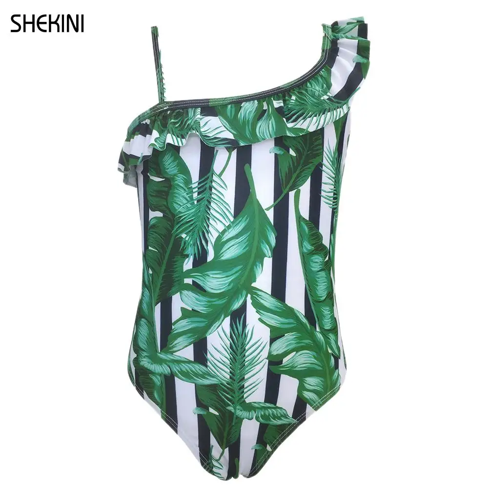 Слитный купальник SHEKINI для девочек на одно плечо с оборками лето 6-14 лет