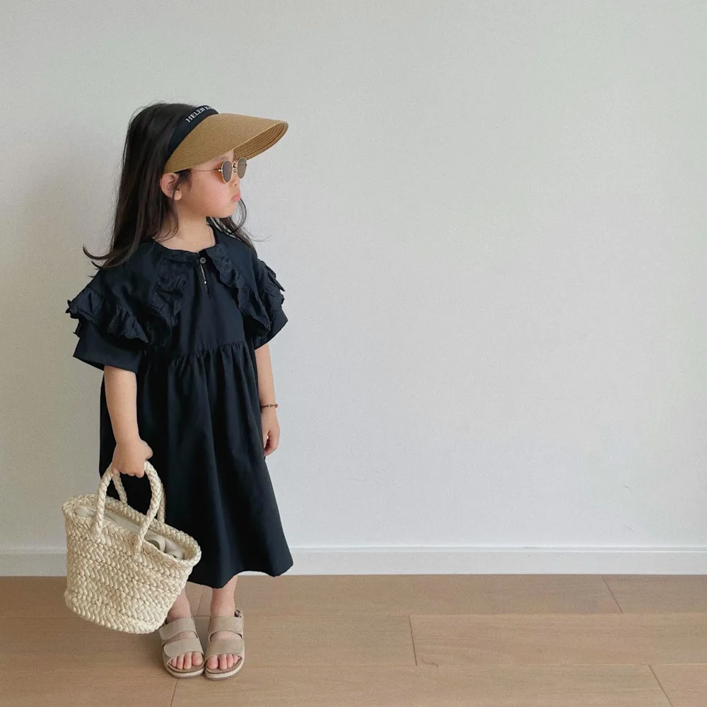 

Toddler Spring Summer Clothes 2022 New Children's Wear Girls Lace Solid Color Baby Black Elegant Parent-child Princess Dress