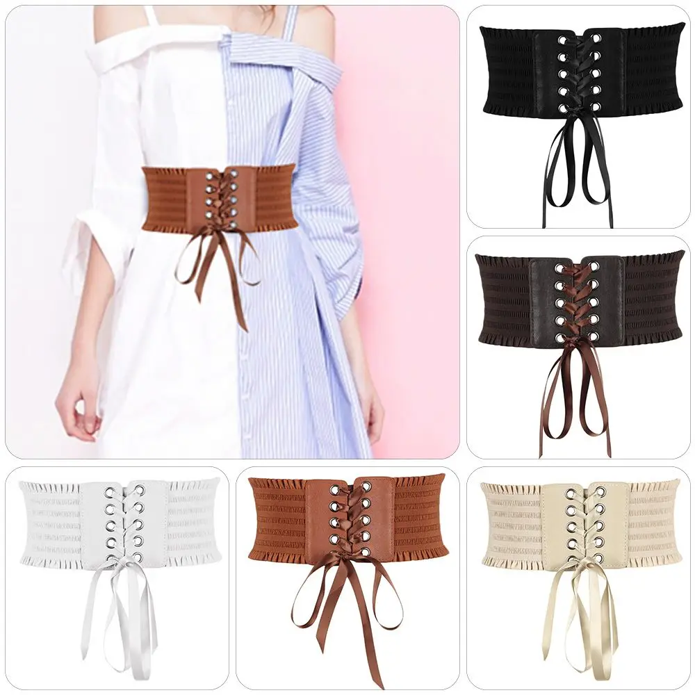 

Fashion Tassels Bowknot Decorative Adjustable Female Girdle Slim Waist Elastic Wide Waist Belt Waistband