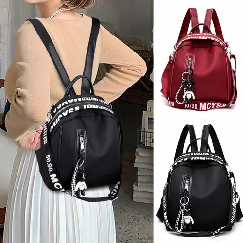 New Waterproof Nylon Women Backpack Zipper School Bags for Teenagers Girls Small Pendant Backpack Female Multifunction Rucksack