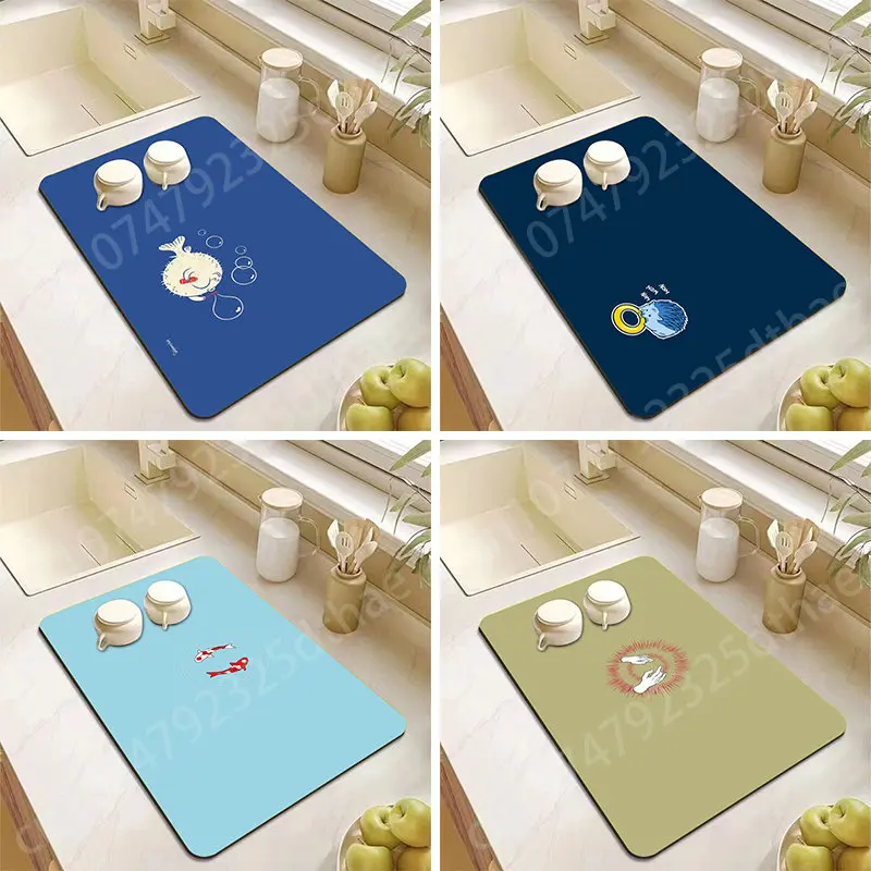 

Minimalist Print Dish Drying Mat Super Absorbent Coffee Drain Pad Dinnerware Draining Pads Blue Purple Series Kitchen Placemat