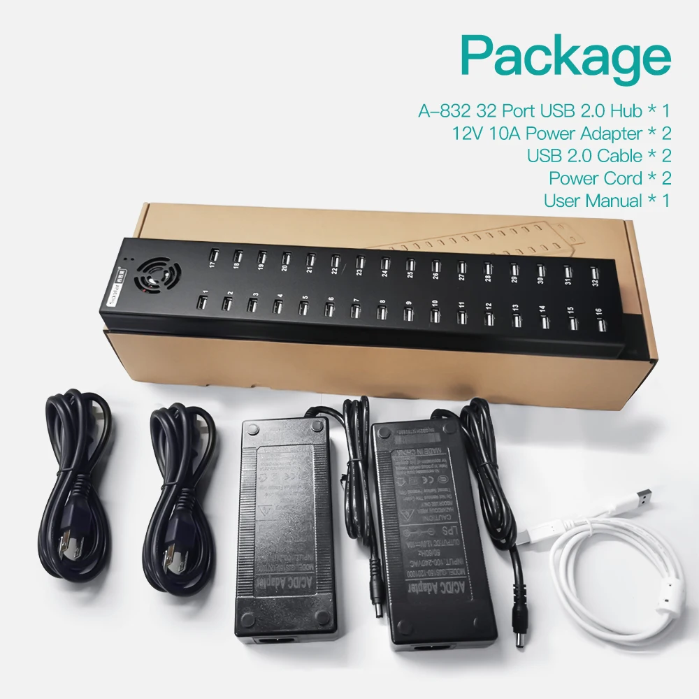 Фото A-832 Sipolar 32-портовый USB 2.0 хаб, зарядная станция USB 240W для телефонов, многопортовый адаптер, зарядная тележка для планшетов №4