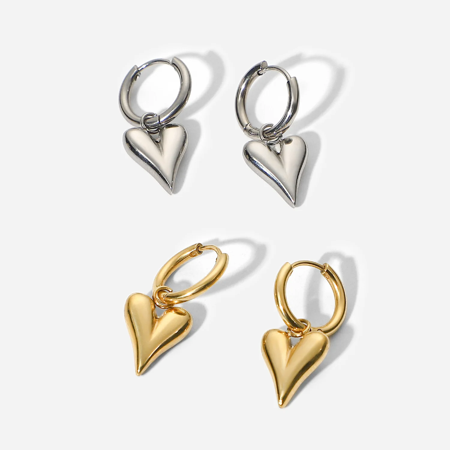 Stainless Steel PVD 18K Gold Plated Tarnish Waterproof Simply Heart Pendant Drop Earrings For Woman Jewelry Wholesale Trendy