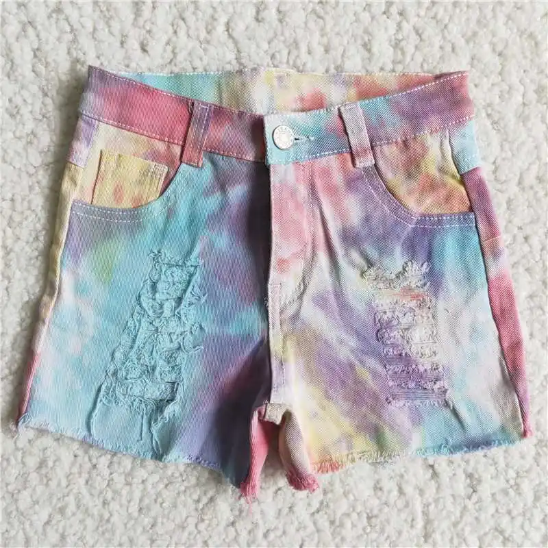 Поставщик детской одежды оптом RTS Tie Dye с карманами на пуговицах Fray летние