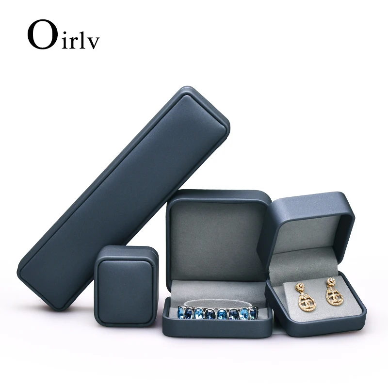 

Oirlv Round Corner Blue Green PU Leather Microfiber Ring Earring Pendant Bracelet Long Chain Box for Woman Jewelry Case