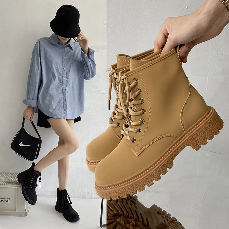 

Spring Frosted Genuine Leather Fashion Boots Female Casual Boots Fashion Preppy Style Women's Shoes Thick Heels 6 Candy Colors
