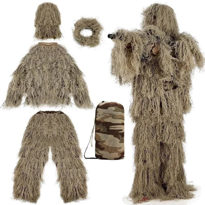 Фото 3D маскировочные костюмы Ghillie Yowie снайпская куртка, брюки, повязка на голову, охотничья одежда, камуфляж для пустыни, мужские охотничьи костюмы, игра для косплея №1