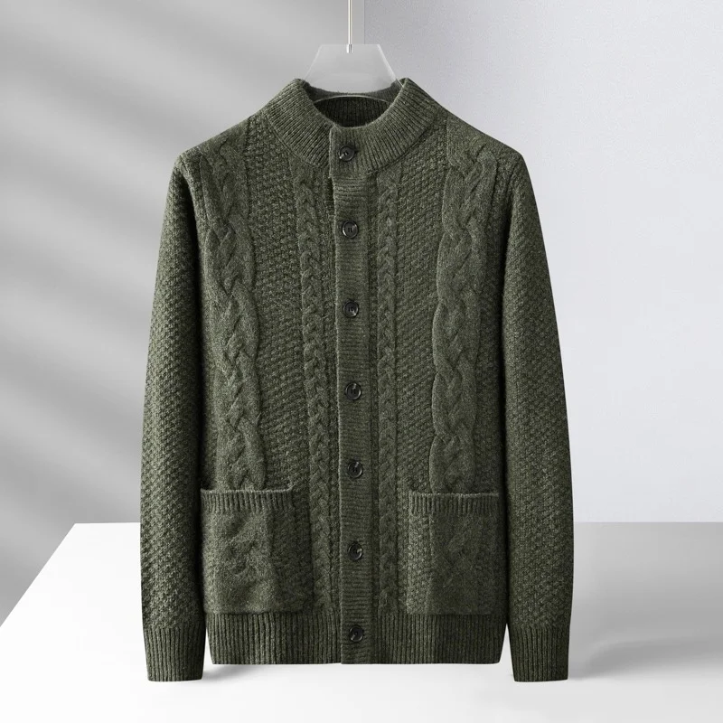 

high-end Luxury jacquard round neck sweater cardigan men's autumn and winter fashion Korean version casual knitting coat men