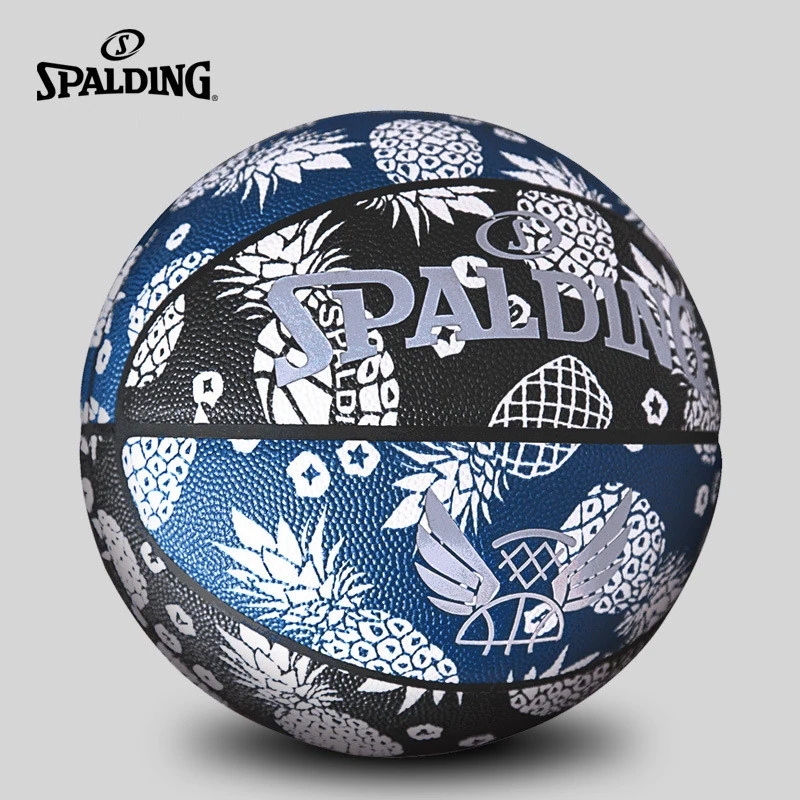 Spalding Pineapple Black/Blue UV Color Changing Light Shadow Basketball 77-033Y PU Indoor Outdoor Basketball Ball Size 7 Cool Gi