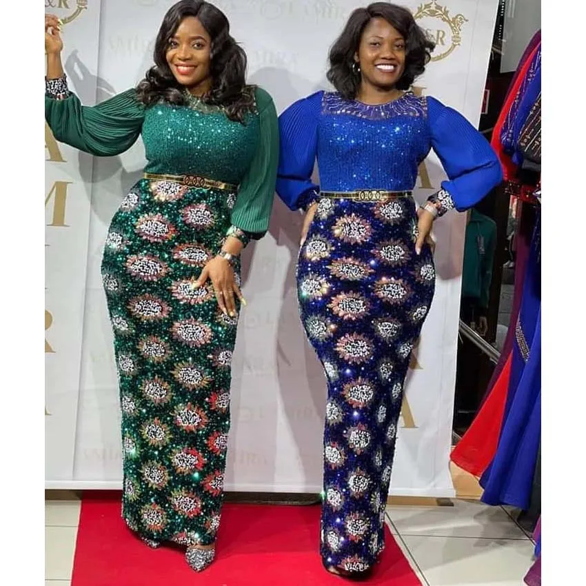 

Plus Size African High Waist Sequins Dress for Women Dashiki Clothes Elegant Lady Evening Party Dresses Sexy Female Bodycon Gown