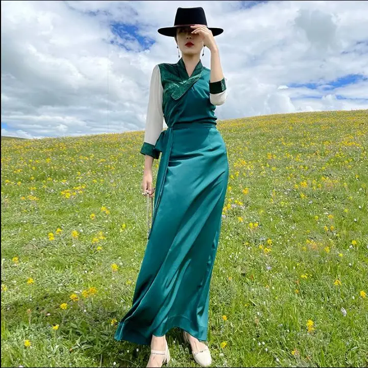Green Dress Tibetan Clothing Improvement Dance Tibetan Bola Dress