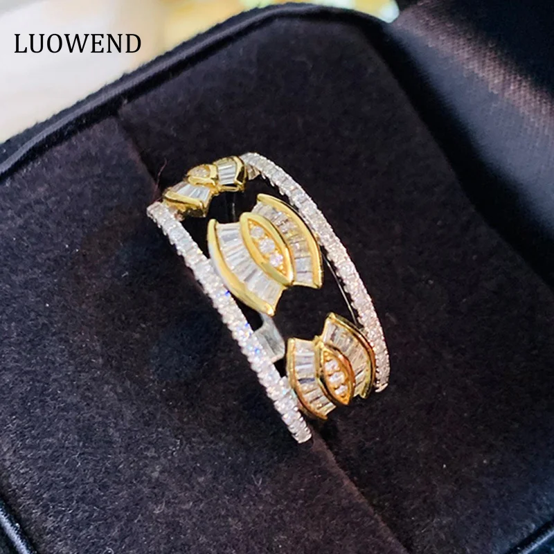 LUOWEND 18K белые и желтые золотые кольца настоящие природные алмазы 0,56 карат винтажные широкие дизайнерские ювелирные изделия для женщин на свадьбу
