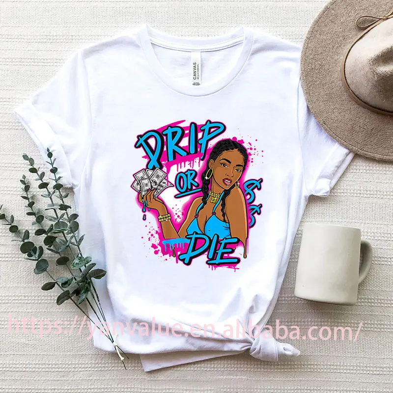 

Wholesale High Quality 100% Cotton Plus Size Money Girl Graphic Print T Shirts Women