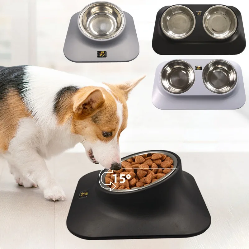 

Миска для собаки нержавеющая сталь, противоскользящая чаша, защита шеи собаки, кормушка для собак кошек двойная чаша, кормушка для питомцев,...