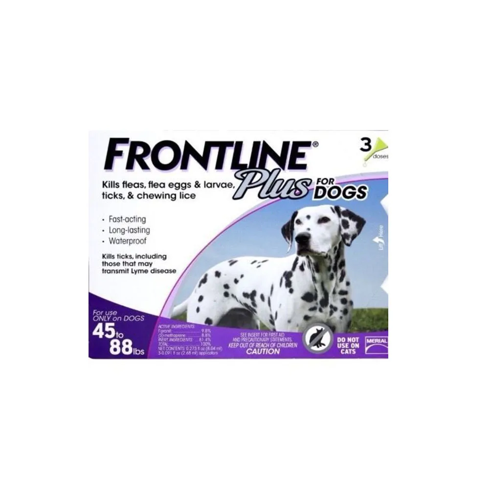 

Frontline Plus for Large Dogs 45-88 Lbs - 3 Doses - Remove fleas, flea eggs & ticks,Fast-Acting