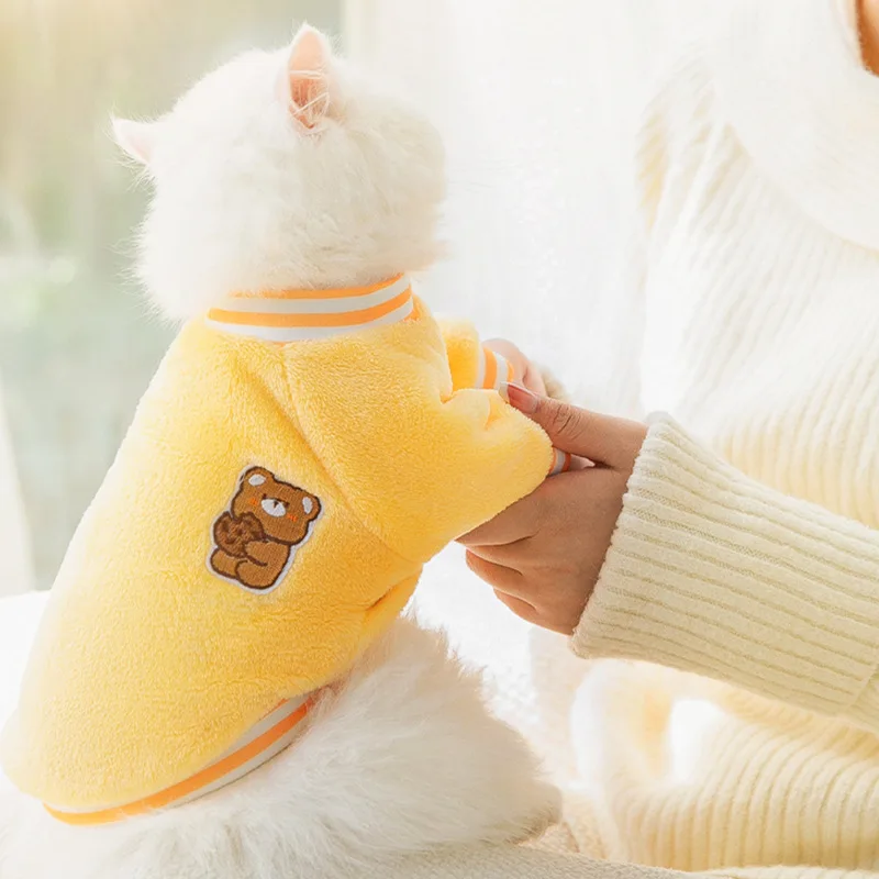 

Red Bear Two-legged Fluffy Cloth Puppet Blue Cat Hairless Cat Hair-proof Autumn and Winter Cat Clothing Kitten Pet Clothing
