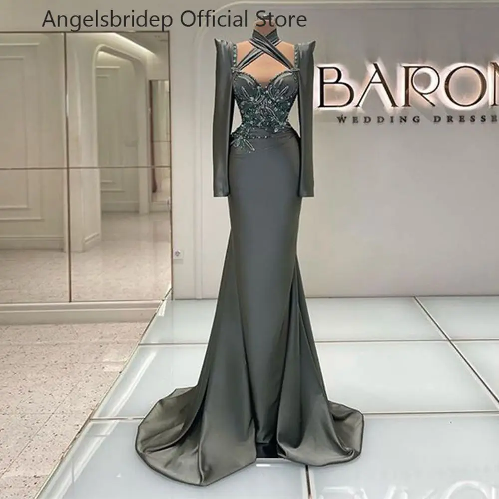 

ANGELSBRDEP Halter Mermaid Prom Dresses Robes De Soirée Saudi Arabia Appliques Long Formal Evening Party Gowns Vestidos De Gala