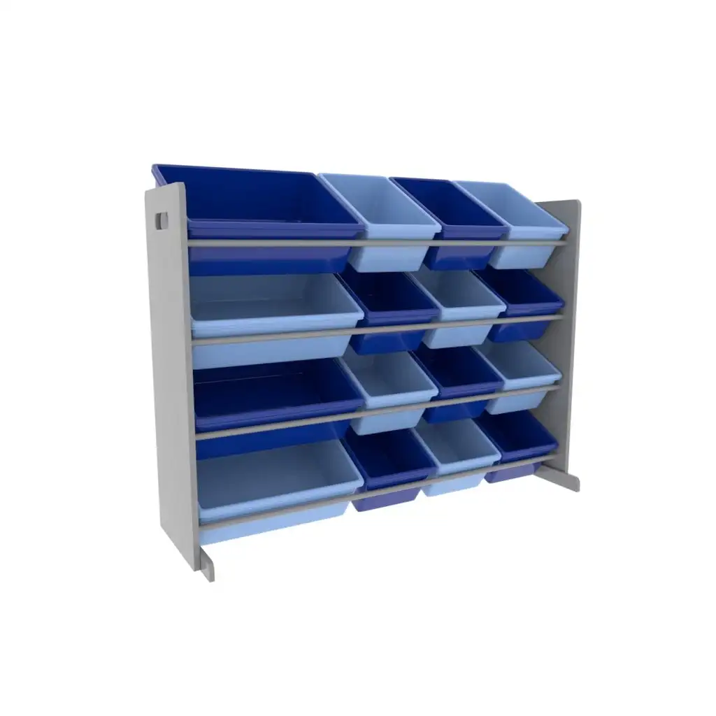 

Humble Crew Kids Grey Toy Storage Organizer with 16 Blue Plastic Storage Bins