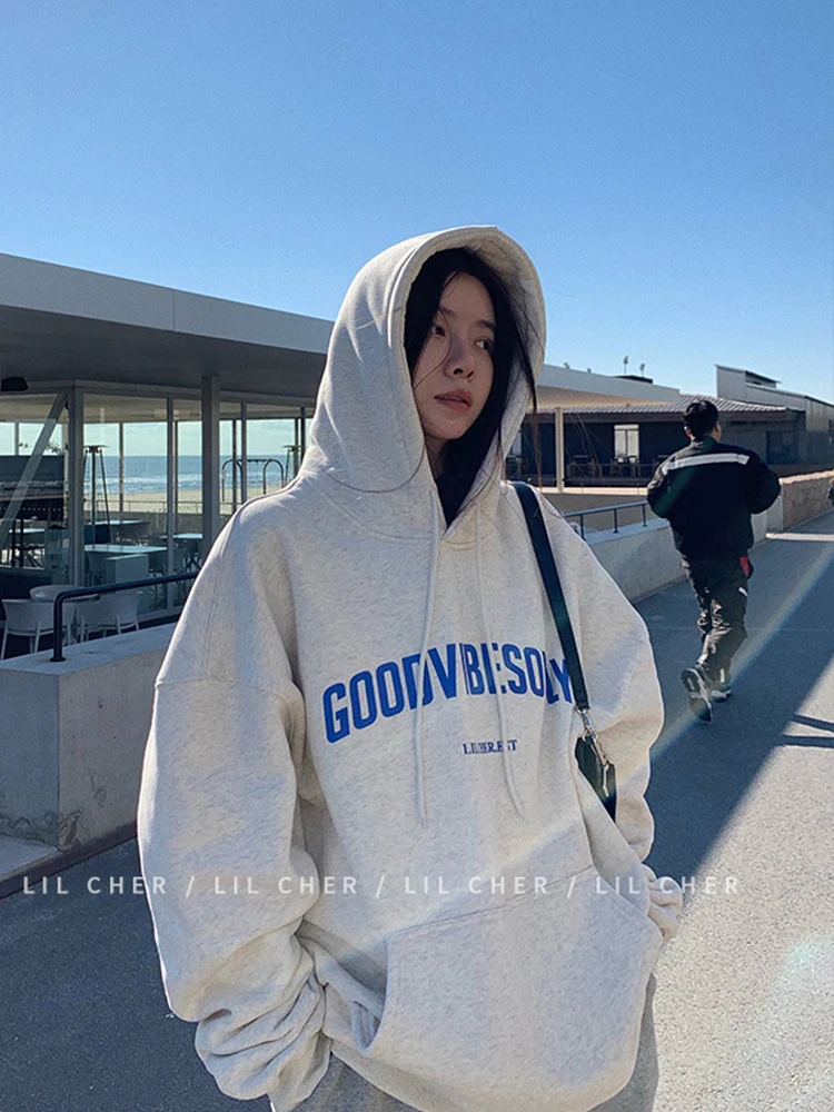 

Female Korean Lazy Retro Y2k Letter Print Loose Sweatshirt Women's Sweatshirts Japanese Harajuku Ulzzang Clothing For Women