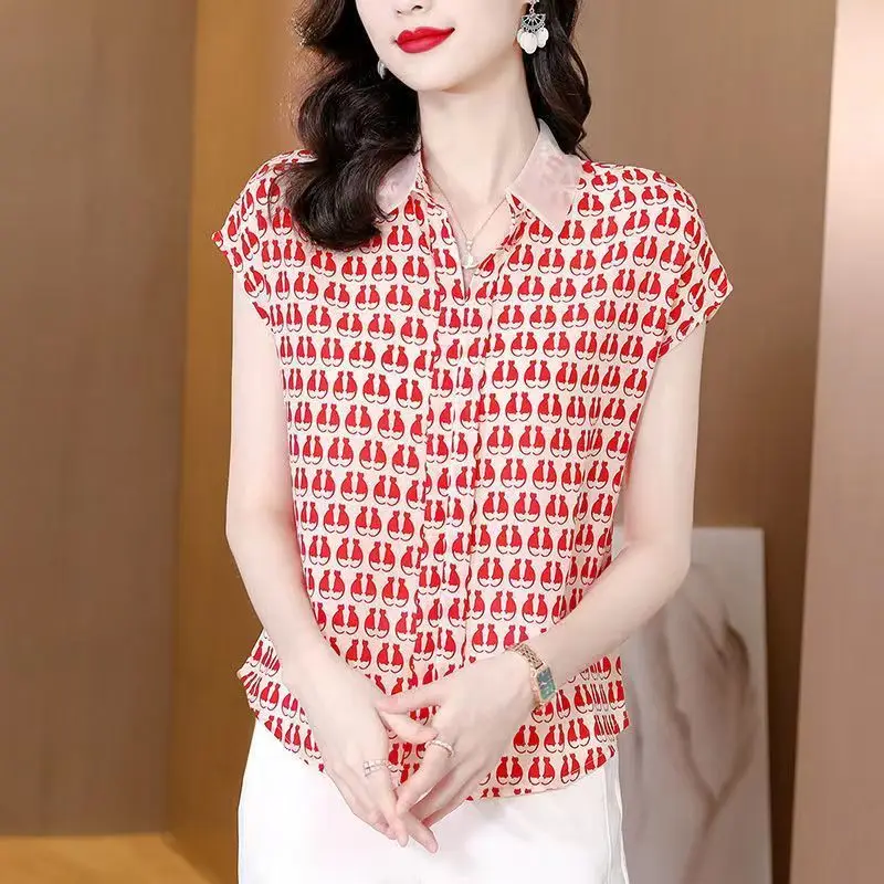 Блузка женская тонкая с коротким рукавом Элегантная универсальная Свободная