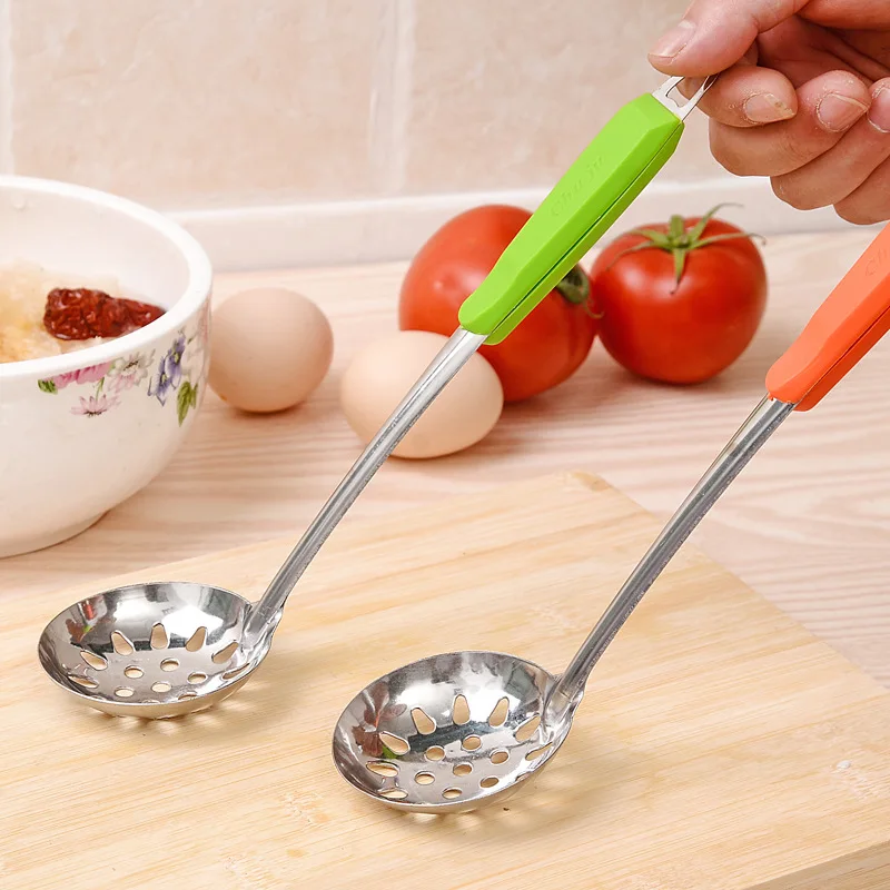 Stainless Steel Hangable Color Long Handle Soup Spoon Oil Skimmer Filter Kitchen Soups Stirring Spoons Hot Pot Spoons