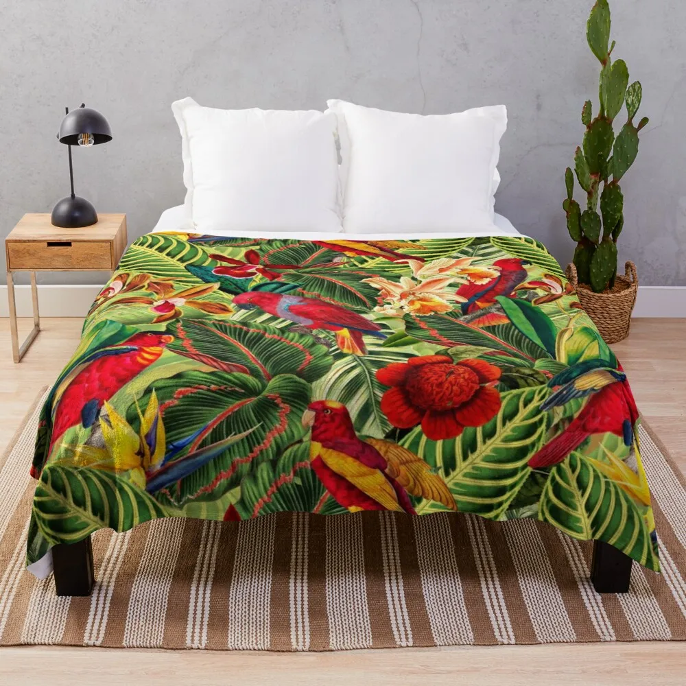 

Vintage Tropical Bird Jungle Garden Throw Blanket