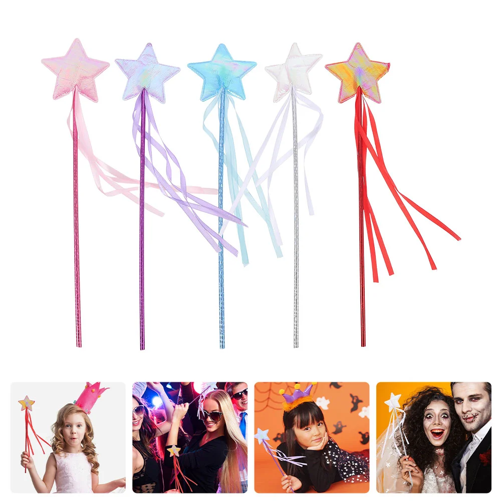 

5 Pcs Pentagram Fairy Wand Princess Outfits Girls Angel Star Toy Decorate Delicate Stick Ab Cloth Party Decors