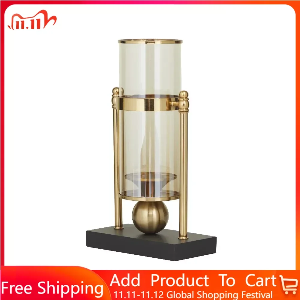 

Home Decor Gold Metal Pillar Hurricane Lamp With Metal Stand Free Shipping Home Decorative Candles & Holders Decorations Garden