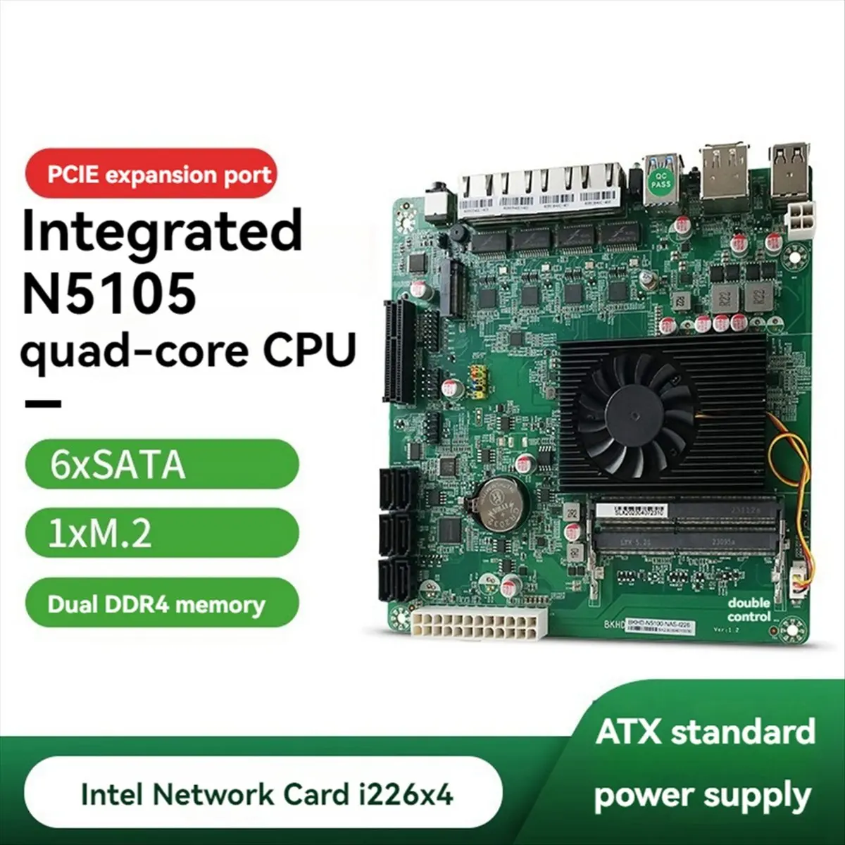 Фото Материнская плата N5105 для NAS-систем и программных маршрутизаторов, ITX-форм-фактор, с сетевым портом 2.5G, 6 портами SATA, процессор 11-го поколения №1