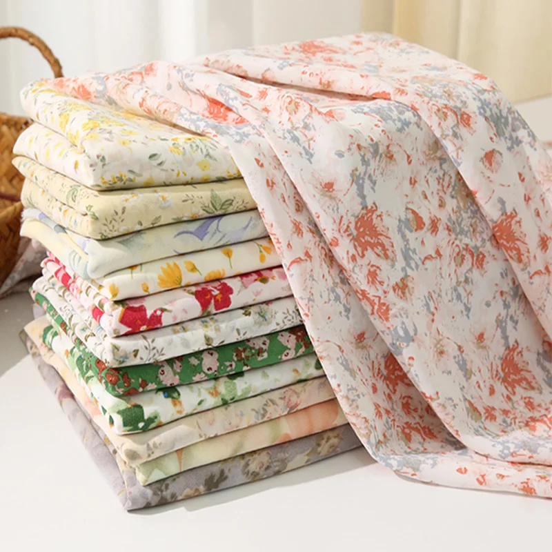 

Floral Chiffon Fabric By The Meter for Clothing Dresses Sewing Summer Printed Drape Fashion Cloth Diy Thin Soft Flowers Textile