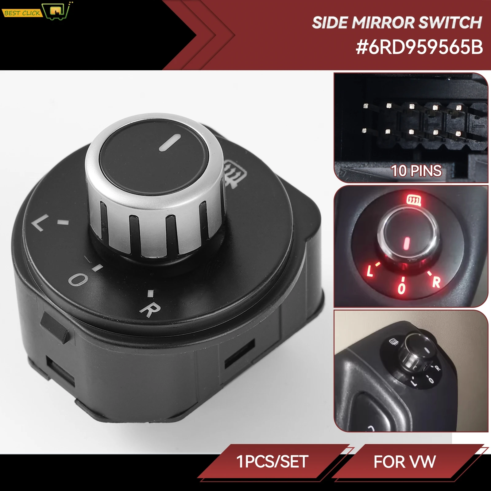 

Автомобильное хромированное электрическое зеркало, регулировочная ручка, переключатель, хромированный для VW Volkswagen Polo 6R 2011-2016 хэтчбек 6RD 959 565B 6RD 959565 Б